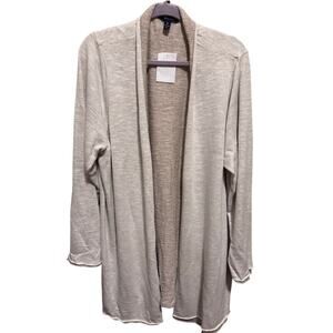 Lands' End Plus Size Natural Color Open Front Cardigan Cream Brown 3X (24W-26W)